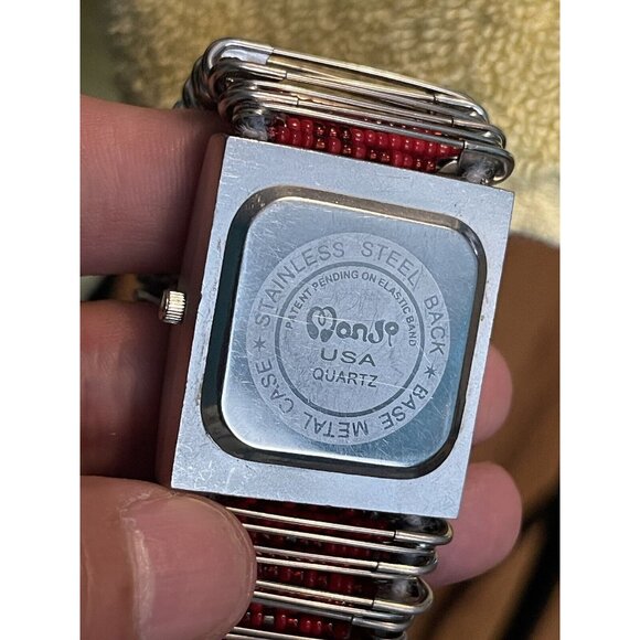 Womens Monji Watch Red Silver Tone Beaded Safety Pin (needs Battery) - Picture 8 of 8